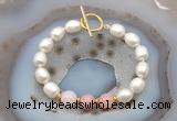 CFB965 Hand-knotted 9mm - 10mm rice white freshwater pearl & pink opal bracelet