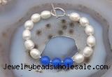 CFB990 Hand-knotted 9mm - 10mm rice white freshwater pearl & candy jade bracelet