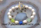 CFB997 Hand-knotted 9mm - 10mm rice white freshwater pearl & colorful candy jade bracelet