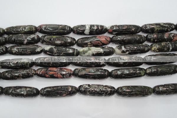 CFG211 15.5 inches 12*40mm carved rice plum blossom jade beads