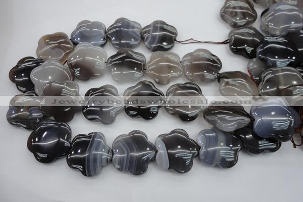 CFG947 15.5 inches 32*33mm carved flower grey botswana agate beads