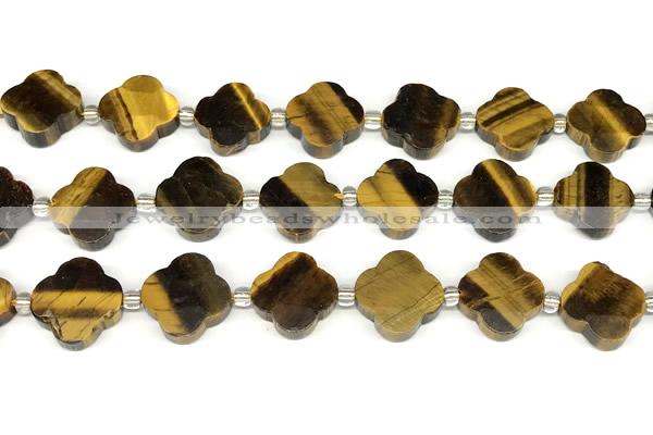 CFG997 15 inches 16mm - 17mm carved flower yellow tiger eye beads