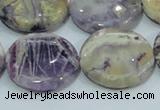 CFJ02 15.5 inches 25mm flat round natural purple flower stone beads