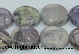 CFJ17 15.5 inches 18mm flat round natural purple flower stone beads