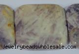 CFJ21 15.5 inches 40*40mm square natural purple flower stone beads
