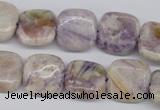 CFJ28 15.5 inches 15*15mm faceted rice natural purple flower stone beads