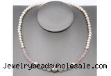 CFN100 potato white freshwater pearl & rose quartz necklace, 16 - 24 inches