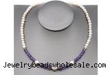 CFN101 potato white freshwater pearl & amethyst necklace, 16 - 24 inches