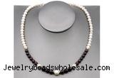 CFN103 potato white freshwater pearl & garnet necklace, 16 - 24 inches