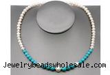 CFN105 potato white freshwater pearl & turquoise necklace, 16 - 24 inches