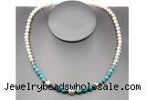 CFN106 potato white freshwater pearl & blue sea sediment jasper necklace, 16 - 24 inches