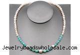 CFN107 potato white freshwater pearl & amazonite necklace, 16 - 24 inches