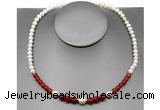 CFN108 potato white freshwater pearl & red agate necklace, 16 - 24 inches