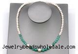 CFN112 potato white freshwater pearl & peafowl agate necklace, 16 - 24 inches