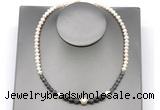 CFN119 potato white freshwater pearl & labradorite necklace, 16 - 24 inches