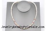 CFN122 potato white freshwater pearl & pink opal necklace, 16 - 24 inches