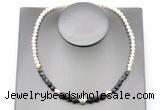 CFN124 potato white freshwater pearl & black labradorite necklace, 16 - 24 inches