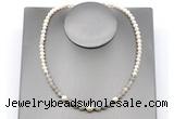 CFN125 potato white freshwater pearl & grey banded agate necklace, 16 - 24 inches