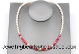 CFN126 potato white freshwater pearl & red banded agate necklace, 16 - 24 inches