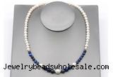 CFN130 potato white freshwater pearl & blue tiger eye necklace, 16 - 24 inches
