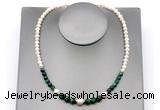 CFN131 potato white freshwater pearl & green tiger eye necklace, 16 - 24 inches
