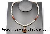 CFN152 baroque white freshwater pearl & moonstone necklace with pendant
