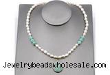 CFN153 baroque white freshwater pearl & amazonite necklace with pendant