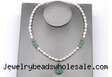 CFN156 baroque white freshwater pearl & green aventurine necklace with pendant