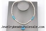 CFN157 baroque white freshwater pearl & turquoise necklace with pendant