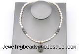 CFN159 baroque white freshwater pearl & labradorite necklace with pendant