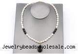 CFN160 baroque white freshwater pearl & smoky quartz necklace with pendant