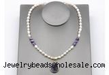 CFN164 baroque white freshwater pearl & dogtooth amethyst necklace with pendant