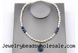 CFN165 baroque white freshwater pearl & dumortierite necklace with pendant