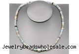 CFN199 4*6mm faceted rondelle amazonite & potato white freshwater pearl necklace