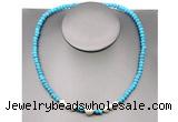 CFN203 4*6mm faceted rondelle turquoise & potato white freshwater pearl necklace