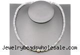 CFN204 4*6mm faceted rondelle white crazy lace agate & potato white freshwater pearl necklace