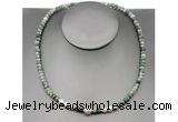 CFN206 4*6mm faceted rondelle Qinghai jade & potato white freshwater pearl necklace