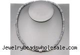 CFN208 4*6mm faceted rondelle grey picture jasper & potato white freshwater pearl necklace