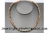CFN209 4*6mm faceted rondelle picture jasper & potato white freshwater pearl necklace