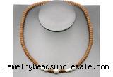 CFN210 4*6mm faceted rondelle wooden jasper & potato white freshwater pearl necklace