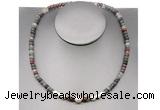 CFN213 4*6mm faceted rondelle African bloodstone & potato white freshwater pearl necklace