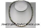 CFN214 4*6mm faceted rondelle dragon blood jasper & potato white freshwater pearl necklace