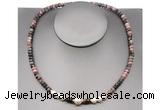CFN216 4*6mm faceted rondelle rhodonite & potato white freshwater pearl necklace