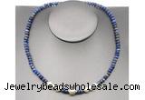 CFN220 4*6mm faceted rondelle lapis lazuli & potato white freshwater pearl necklace