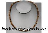 CFN222 4*6mm faceted rondelle yellow tiger eye & potato white freshwater pearl necklace