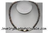 CFN223 4*6mm faceted rondelle bronzite & potato white freshwater pearl necklace