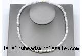 CFN227 4*6mm faceted rondelle white howlite & potato white freshwater pearl necklace