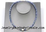 CFN228 4*6mm faceted rondelle blue spot stone & potato white freshwater pearl necklace