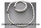 CFN27 8mm - 9mm baroque white freshwater pearl jewelry set, 16 - 54 inches