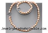 CFN28 8mm - 9mm baroque pink freshwater pearl jewelry set, 16 - 54 inches